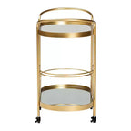 Chariot de bar à vin mobile à 2 niveaux Kamal Glam en métal brossé et verre miroir doré - Baxton Studio : Chariot de service élégant avec roues
