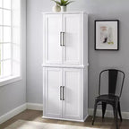Meuble de Rangement Haut Bartlett à 2 Éléments Superposables Blanc - Crosley : Style Ferme Moderne, 4 Portes, 6 Étagères