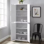 Meuble de Rangement Haut Bartlett à 2 Éléments Superposables Blanc - Crosley : Style Ferme Moderne, 4 Portes, 6 Étagères