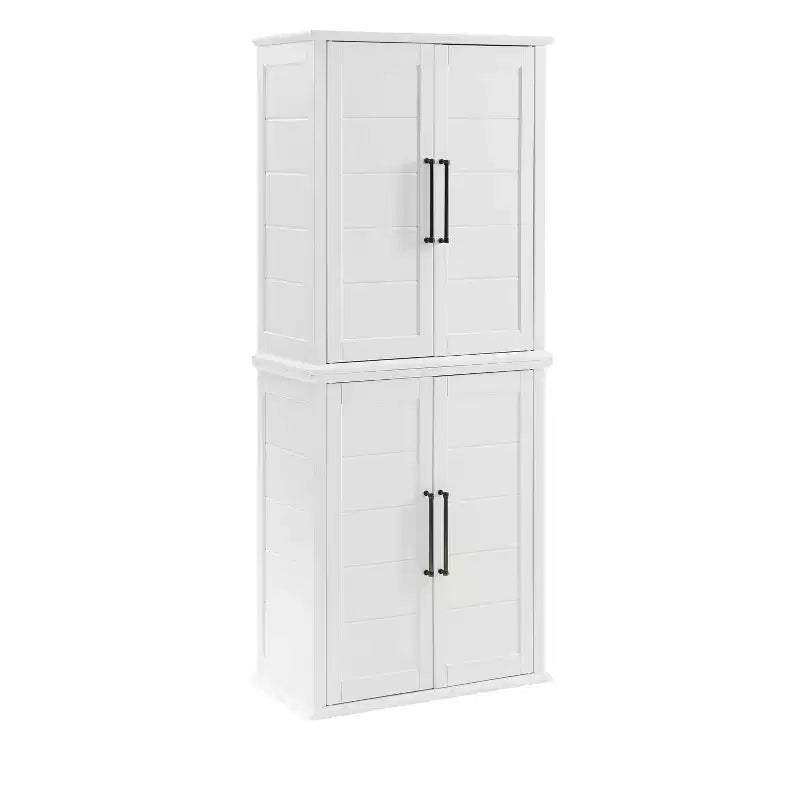 Meuble de Rangement Haut Bartlett à 2 Éléments Superposables Blanc - Crosley : Style Ferme Moderne, 4 Portes, 6 Étagères