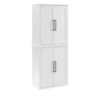 Meuble de Rangement Haut Bartlett à 2 Éléments Superposables Blanc - Crosley : Style Ferme Moderne, 4 Portes, 6 Étagères