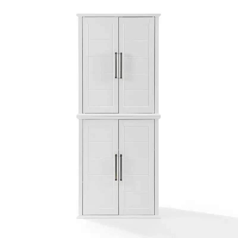 Meuble de Rangement Haut Bartlett à 2 Éléments Superposables Blanc - Crosley : Style Ferme Moderne, 4 Portes, 6 Étagères