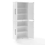 Meuble de Rangement Haut Bartlett à 2 Éléments Superposables Blanc - Crosley : Style Ferme Moderne, 4 Portes, 6 Étagères