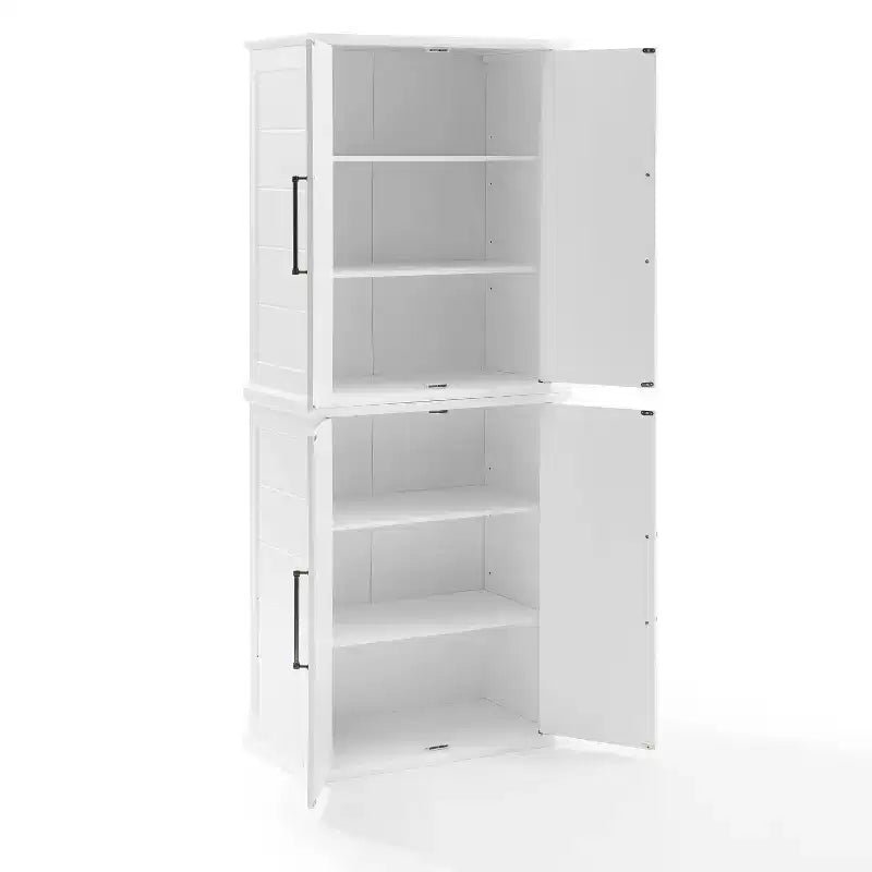 Meuble de Rangement Haut Bartlett à 2 Éléments Superposables Blanc - Crosley : Style Ferme Moderne, 4 Portes, 6 Étagères