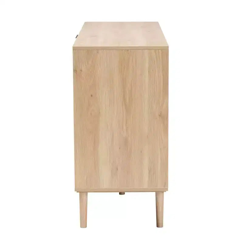 Bahut de salle à manger Harrison Wood and Rattan 3 tiroirs avec rangement – Baxton Studio