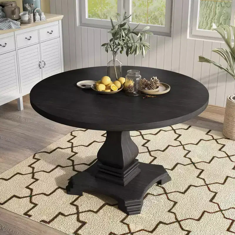 HOMES: Inside + Out Table de salle à manger ronde Villa Rustic 48" Noir antique