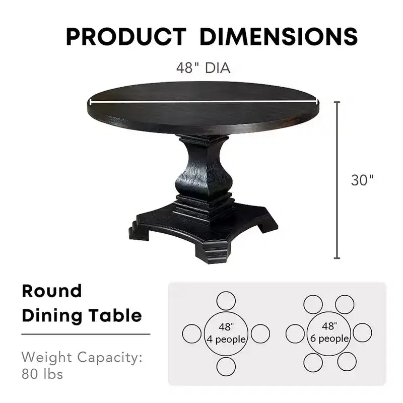 HOMES: Inside + Out Table de salle à manger ronde Villa Rustic 48" Noir antique