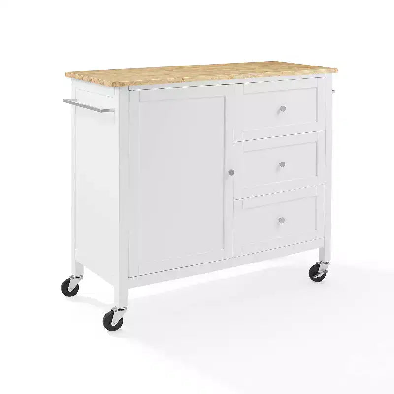 Soren Wood Top Kitchen Island/Cart Natural/White - Crosley: Adjustable Shelves, Mobile Cart Option, Shaker Style