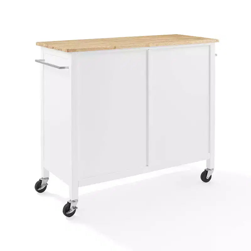 Îlot de cuisine/Chariot de cuisine Soren Wood Top Naturel/Blanc - Crosley : Étagères réglables, option chariot mobile, style Shaker