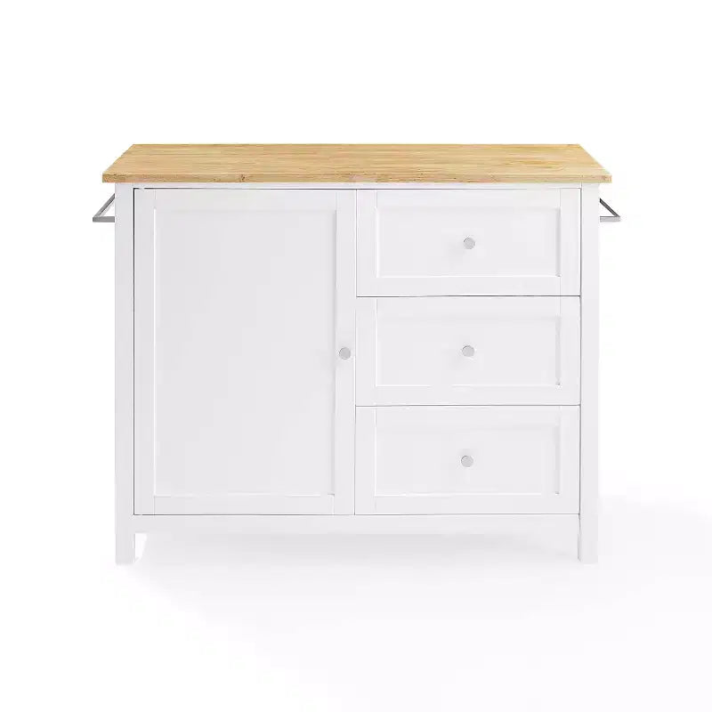 Îlot de cuisine/Chariot de cuisine Soren Wood Top Naturel/Blanc - Crosley : Étagères réglables, option chariot mobile, style Shaker