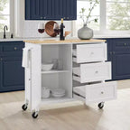Îlot de cuisine/Chariot de cuisine Soren Wood Top Naturel/Blanc - Crosley : Étagères réglables, option chariot mobile, style Shaker