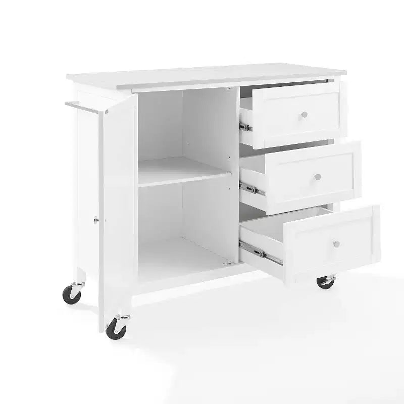 Crosley Soren Îlot de Cuisine/Chariot avec Plateau en Pierre Blanc : Chariot Roulant avec Rangement, 2 Étagères, 3 Tiroirs, Style Traditionnel