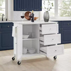 Crosley Soren Îlot de Cuisine/Chariot avec Plateau en Pierre Blanc : Chariot Roulant avec Rangement, 2 Étagères, 3 Tiroirs, Style Traditionnel