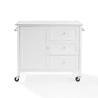 Crosley Soren Îlot de Cuisine/Chariot avec Plateau en Pierre Blanc : Chariot Roulant avec Rangement, 2 Étagères, 3 Tiroirs, Style Traditionnel