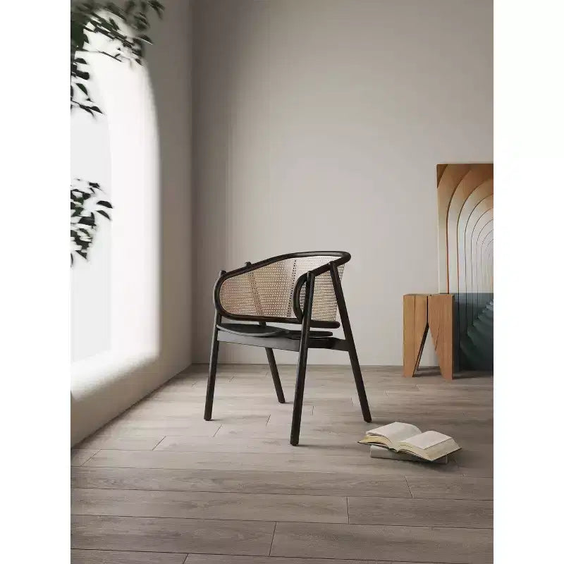 Fauteuil en bois Versailles noir/rotin Manhattan Comfort - Manhattan Comfort : Accents en rotin, aucun assemblage requis