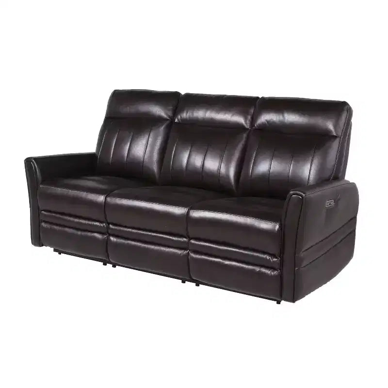 Coachella Power Recliner Sofa Brown - Steve Silver Co.: Genuine Leather, USB Port, 3-Seater