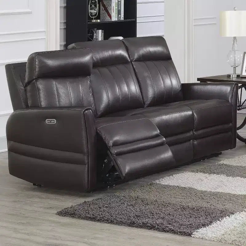 Canapé inclinable électrique Coachella marron - Steve Silver Co. : Cuir véritable, port USB, 3 places