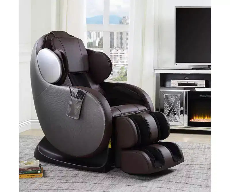 Fauteuil inclinable électrique de massage Pacari en polyuréthane de 57 po, couleur chocolat - Acme Furniture : similicuir de luxe, port USB, cadre en métal