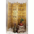 Traditional 4 Panel Fine Carved Room Divider Screen Gold - Olivia & May: Hand-Applied Foil, Artisan Crafted