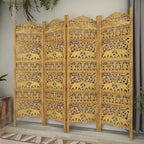 Paravent traditionnel à 4 panneaux finement sculpté doré - Olivia & May : feuille appliquée à la main, fabrication artisanale