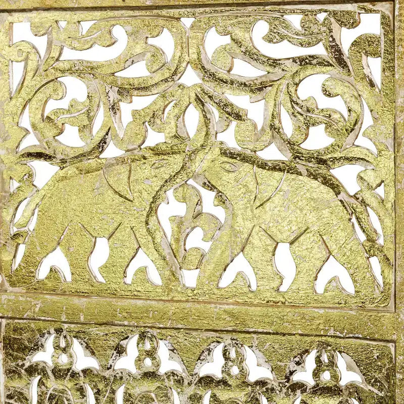 Paravent traditionnel à 4 panneaux finement sculpté doré - Olivia & May : feuille appliquée à la main, fabrication artisanale