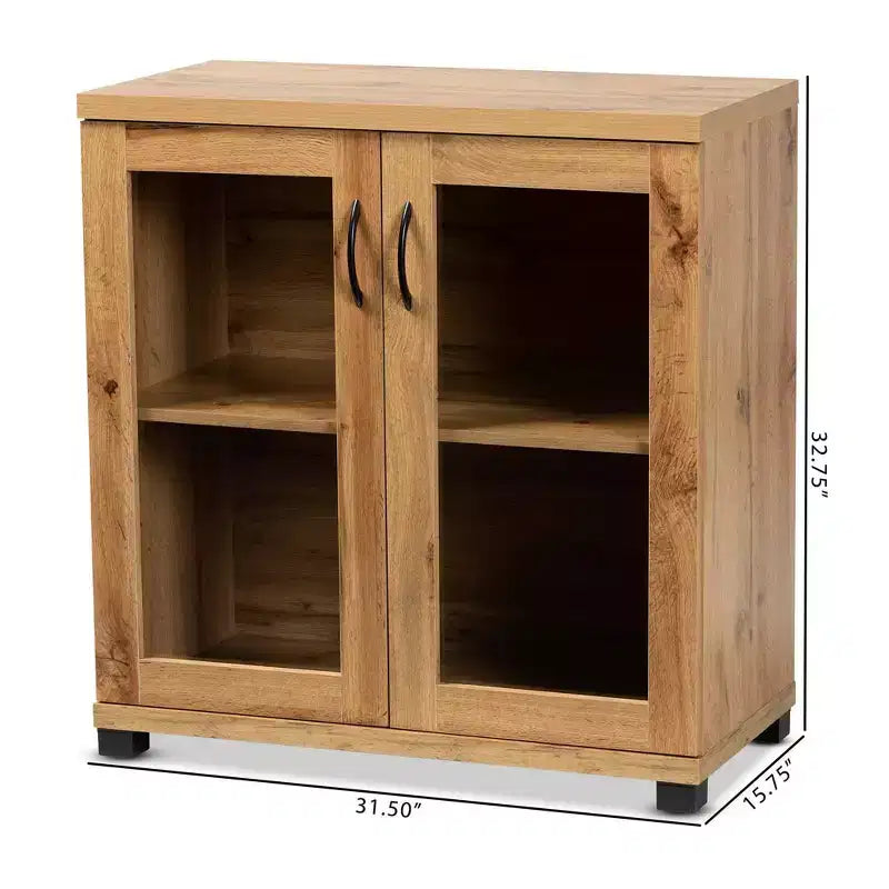 Meuble de rangement à 2 portes Zentra Wood avec portes vitrées, chêne marron/noir
