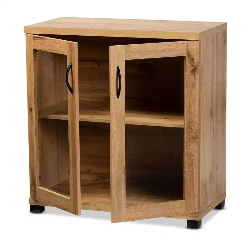 Meuble de rangement à 2 portes Zentra Wood avec portes vitrées, chêne marron/noir
