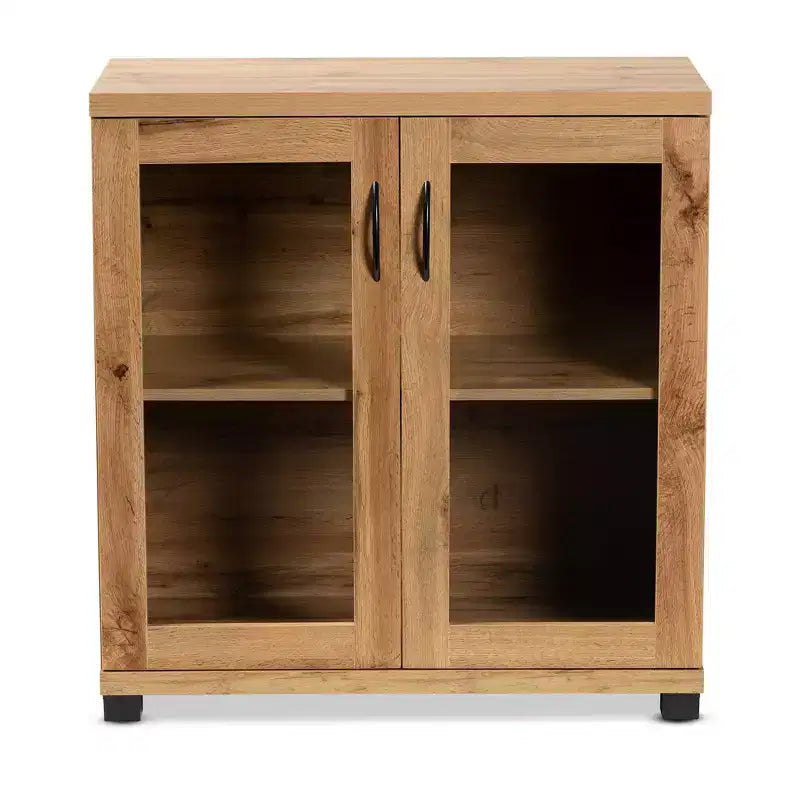 Meuble de rangement à 2 portes Zentra Wood avec portes vitrées, chêne marron/noir