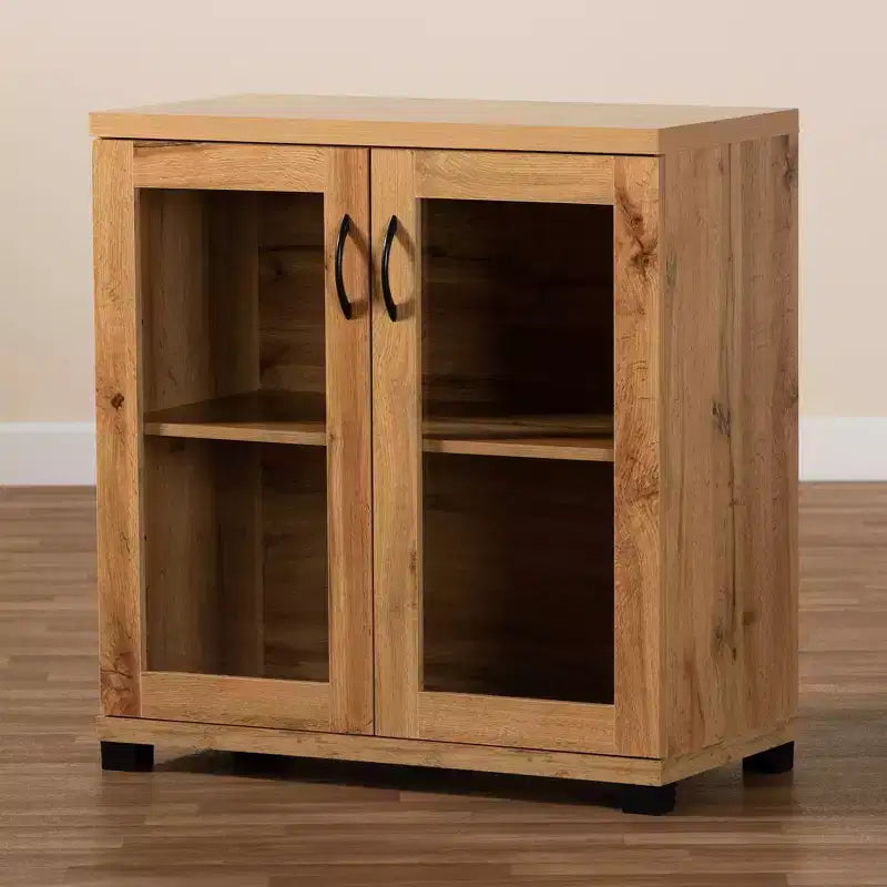 Meuble de rangement à 2 portes Zentra Wood avec portes vitrées, chêne marron/noir