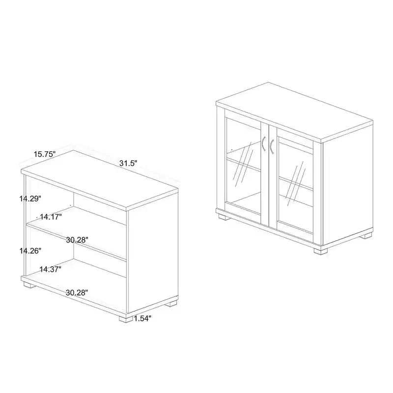 Meuble de rangement à 2 portes Zentra Wood avec portes vitrées, chêne marron/noir