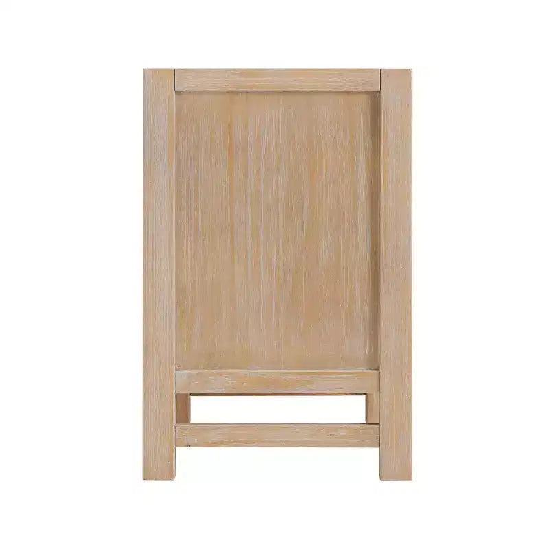 Table de chevet en bois Arden 2 tiroirs Driftwood clair - Meubles Alaterre : Cadre en pin rustique, étagère ouverte, quincaillerie en bronze huilé