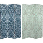 6" Double Sided Ocean Damask Canvas Room Divider Blue - Oriental Furniture: No Assembly, 3 Panels