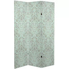 Paravent Damassé Océan Double Face 6" Toile Bleu - Meuble Oriental : Aucun Assemblage Requis, 3 Panneaux