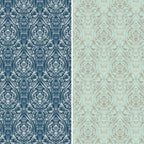 Paravent Damassé Océan Double Face 6" Toile Bleu - Meuble Oriental : Aucun Assemblage Requis, 3 Panneaux