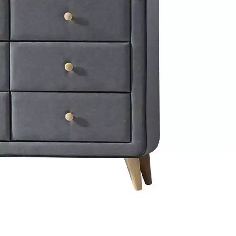 Commode Valda 43" en tissu gris clair – Meuble Acme : Rangement de chambre à 6 tiroirs, glissières métalliques