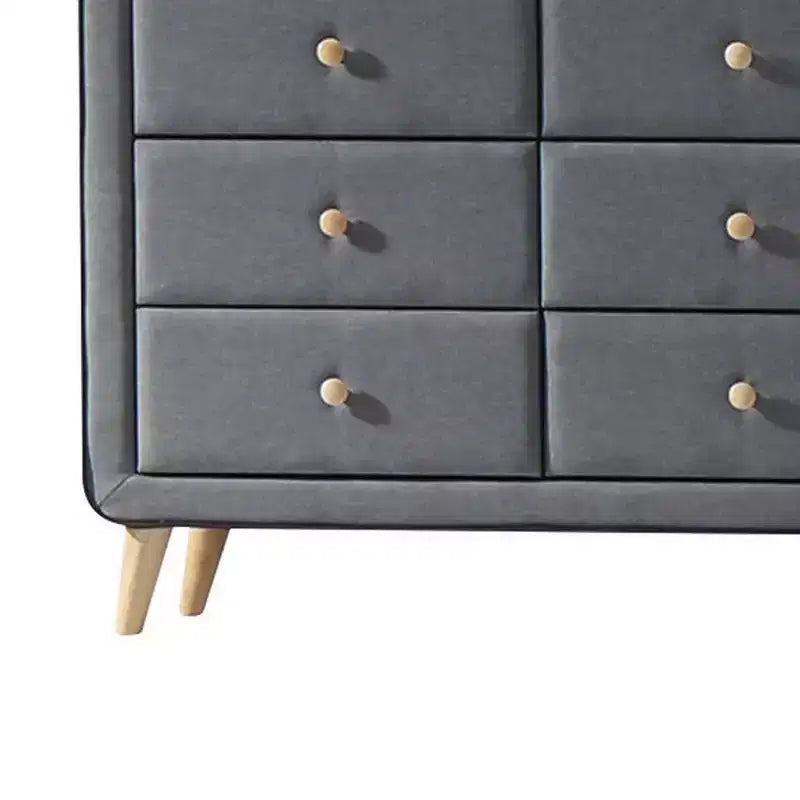 Commode Valda 43" en tissu gris clair – Meuble Acme : Rangement de chambre à 6 tiroirs, glissières métalliques