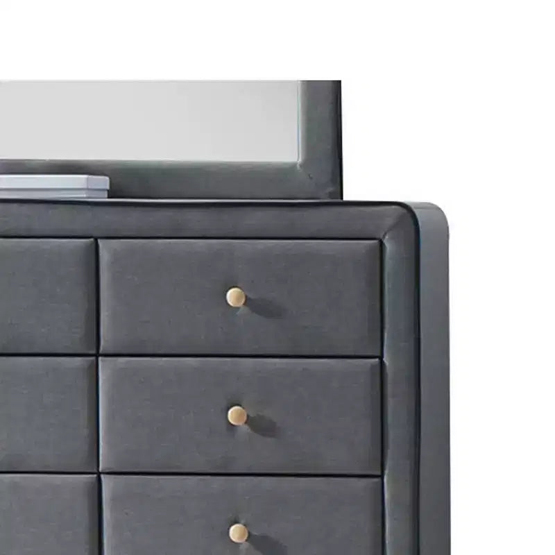 Commode Valda 43" en tissu gris clair – Meuble Acme : Rangement de chambre à 6 tiroirs, glissières métalliques