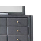 Commode Valda 43" en tissu gris clair – Meuble Acme : Rangement de chambre à 6 tiroirs, glissières métalliques