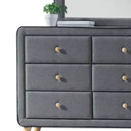 Commode Valda 43" en tissu gris clair – Meuble Acme : Rangement de chambre à 6 tiroirs, glissières métalliques
