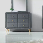 Commode Valda 43" en tissu gris clair – Meuble Acme : Rangement de chambre à 6 tiroirs, glissières métalliques