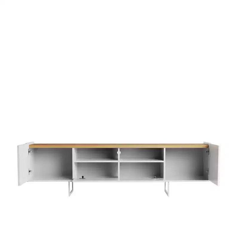 Meuble TV Winston pour téléviseurs jusqu'à 65 po Blanc/Cannelle - Manhattan Comfort : Meuble de divertissement avec gestion des câbles