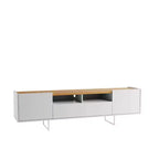 Meuble TV Winston pour téléviseurs jusqu'à 65 po Blanc/Cannelle - Manhattan Comfort : Meuble de divertissement avec gestion des câbles