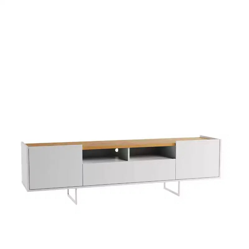 Meuble TV Winston pour téléviseurs jusqu'à 65 po Blanc/Cannelle - Manhattan Comfort : Meuble de divertissement avec gestion des câbles