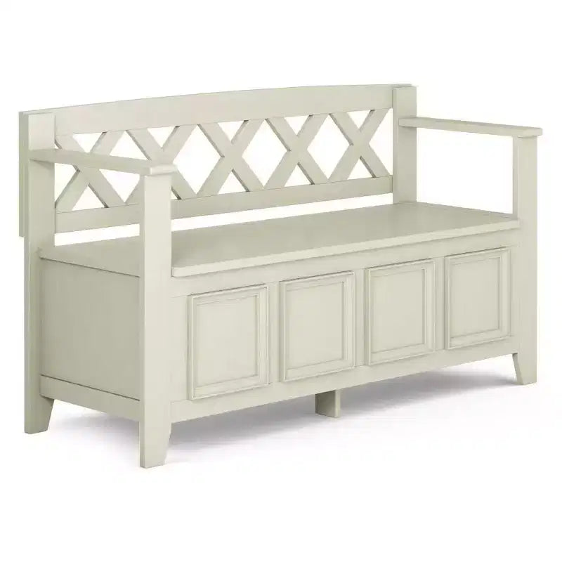 WyndenHall 48" Halifax Transitional Entryway Storage Bench Antique White: Solid Wood, Dual Compartment, 300 lbs Capacity