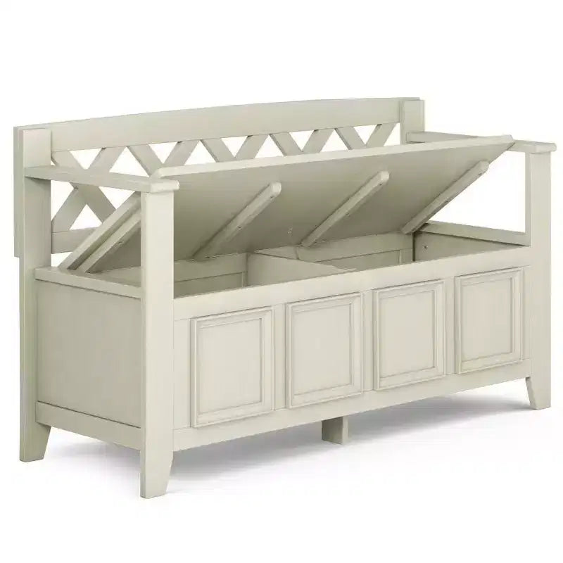 WyndenHall Halifax Banc de rangement de 122 cm pour entrée, transitionnel, blanc antique : Bois massif, double compartiment, capacité de 136 kg