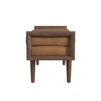 Banc en bois HomePop avec siège rembourré en similicuir caramel : Ottoman rectangulaire, siège d'entrée, polyester et viscose