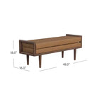 Banc en bois HomePop avec siège rembourré en similicuir caramel : Ottoman rectangulaire, siège d'entrée, polyester et viscose