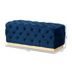 Pouf en velours Corrine et similicuir bleu marine/doré - Baxton Studio : Siège capitonné et rembourré, cadre en bois, décor de luxe
