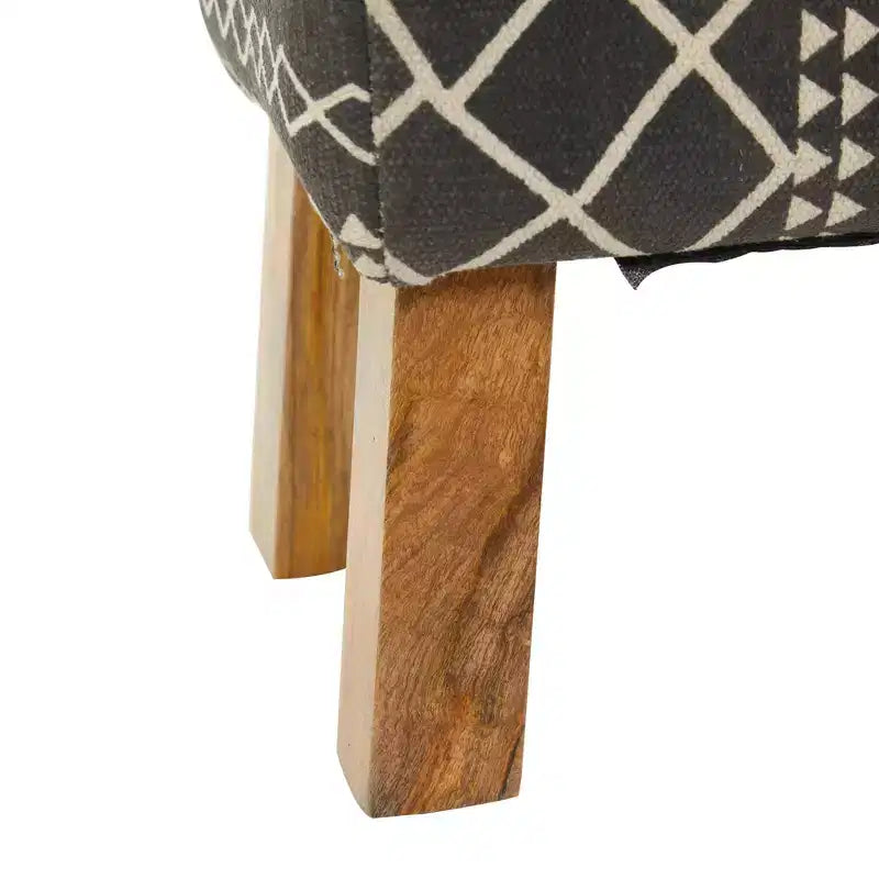 Banc Bohème en Bois Rembourré Tissu Petit Noir - Olivia & May