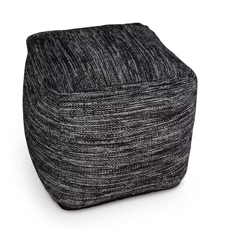 Pouf Omari carré tissé à la main noir/ivoire - Steve Silver Co. : Pouf ottoman rembourré abstrait bohème, 45,7 cm carré, capacité de 113,4 kg